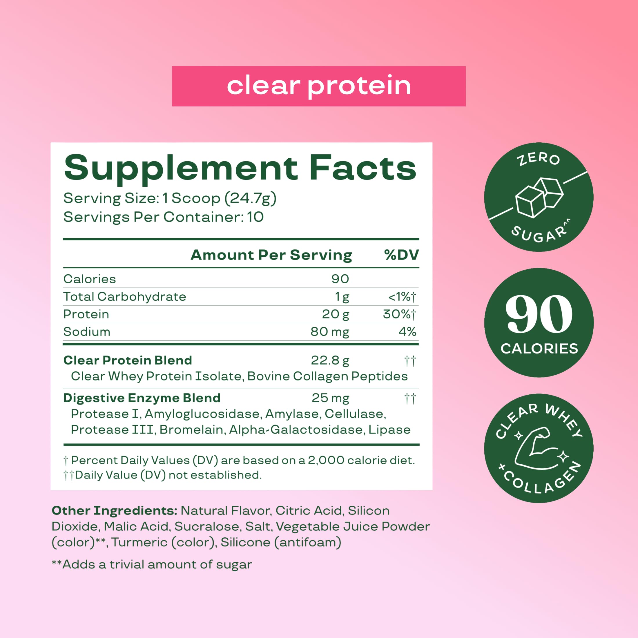 Bloom Nutrition etiqueta nutricional enfocada en proteína y calorías bajas