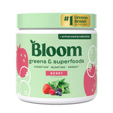 Bloom Nutrition envase frontal mostrando 30 porciones y sabor berry, práctico para consumo diario
