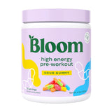Bloom Nutrition envase frontal mostrando etiqueta y sabor Sour Gummy, claridad de ingredientes