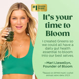 Bloom Nutrition scoop medidor junto al polvo para referencia de porción