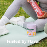 Bloom Nutrition atleta tomando pre workout, enfoque y resistencia