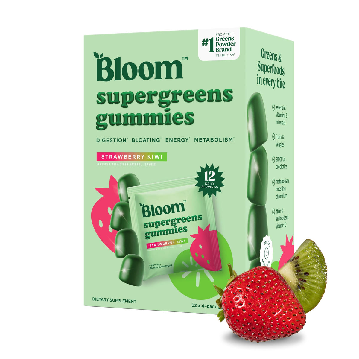 Bloom Nutrition frente del empaque mostrando cajas y diseño atractivo