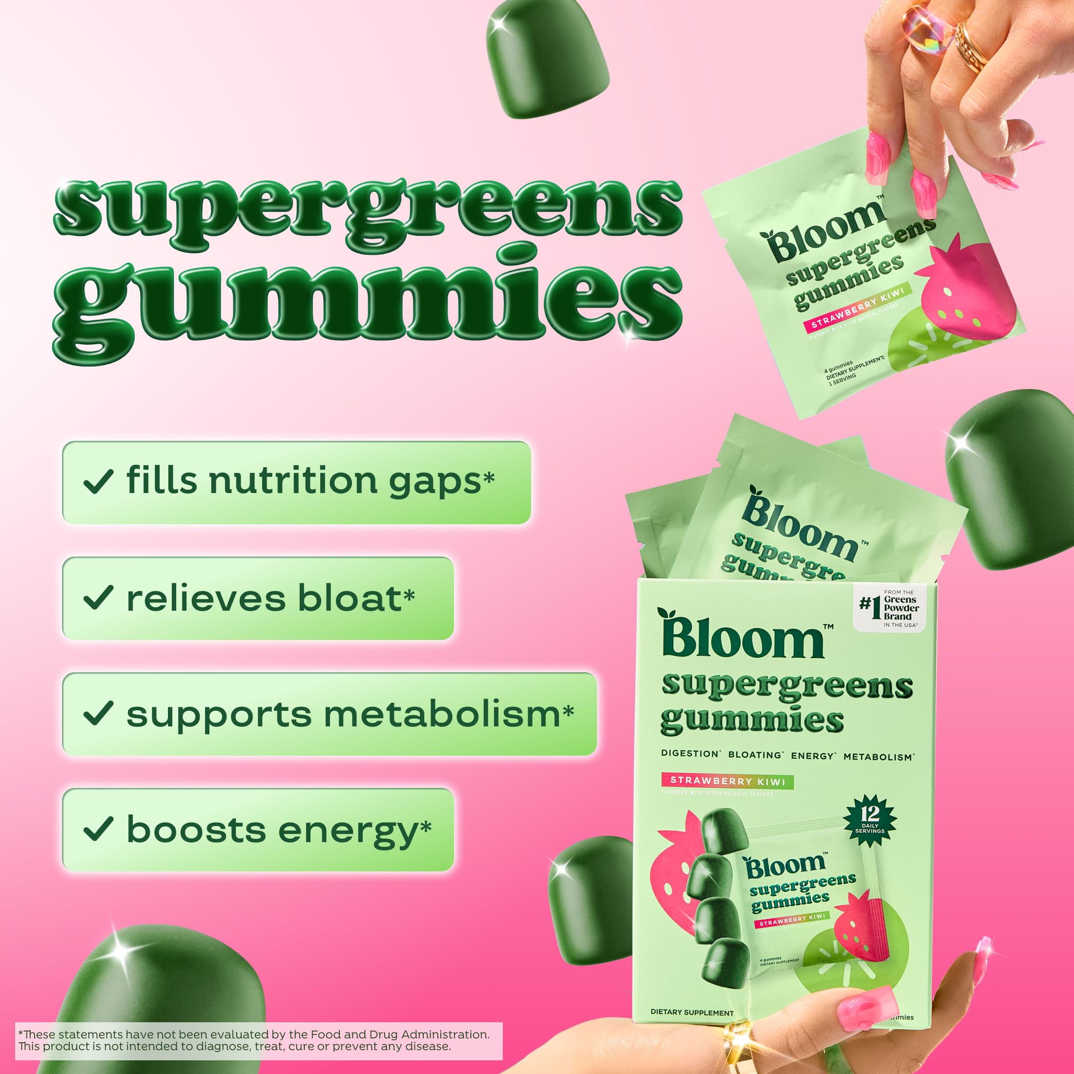 Bloom Nutrition paquete individual abierto listo para llevar y comer
