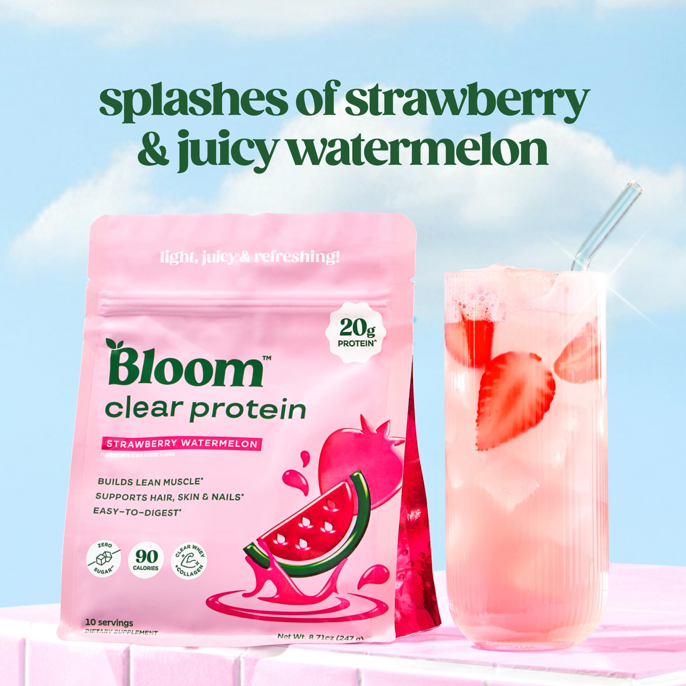 Bloom Nutrition textura del polvo en detalle para mezcla rápida y sin grumos