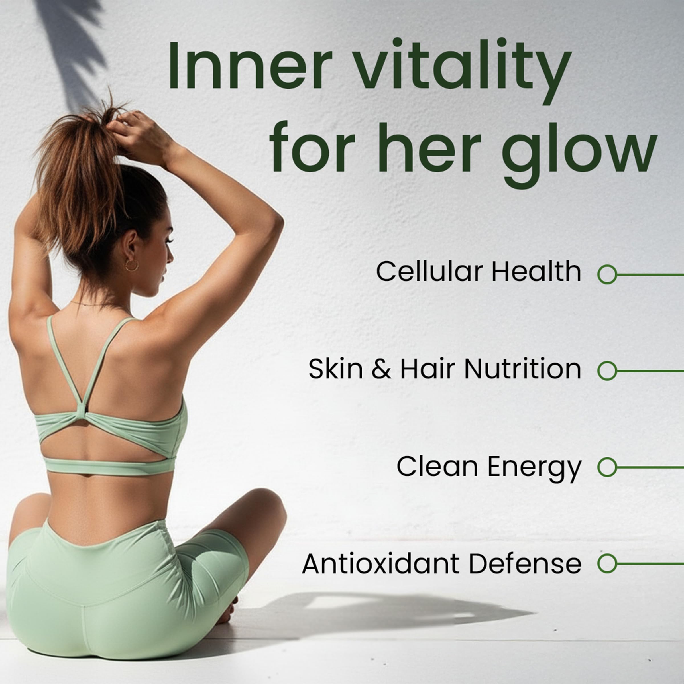 Bloomeo mezcla de supergreens en polvo destacando vitaminas y antioxidantes