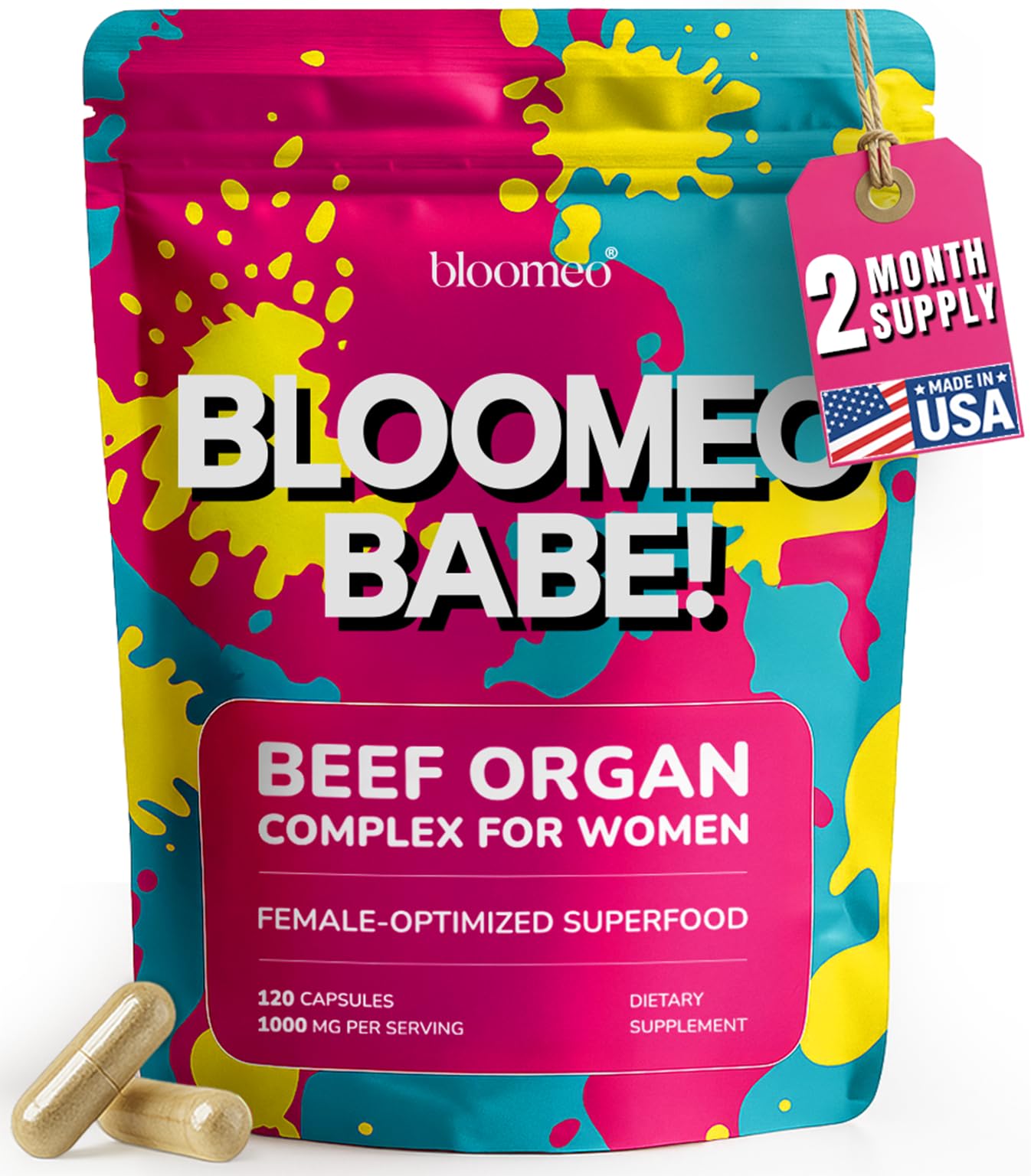 Bloomeo envase frontal mostrando fórmula femenina y beneficios