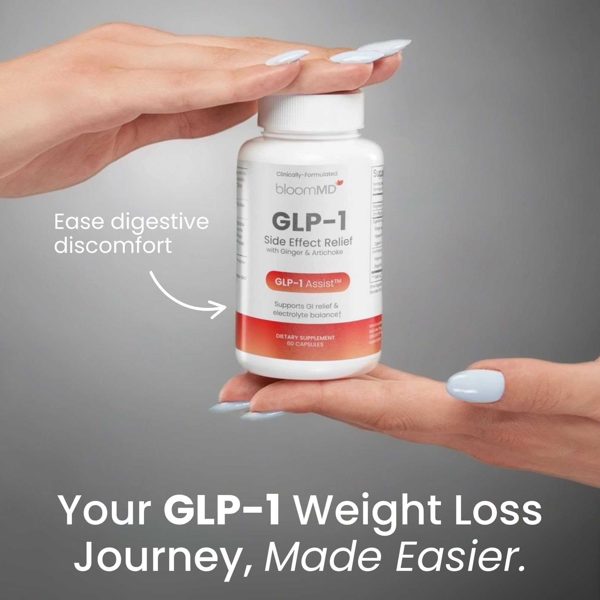 BloomMD ingredientes clave jengibre y magnesio exhibidos para soporte digestivo