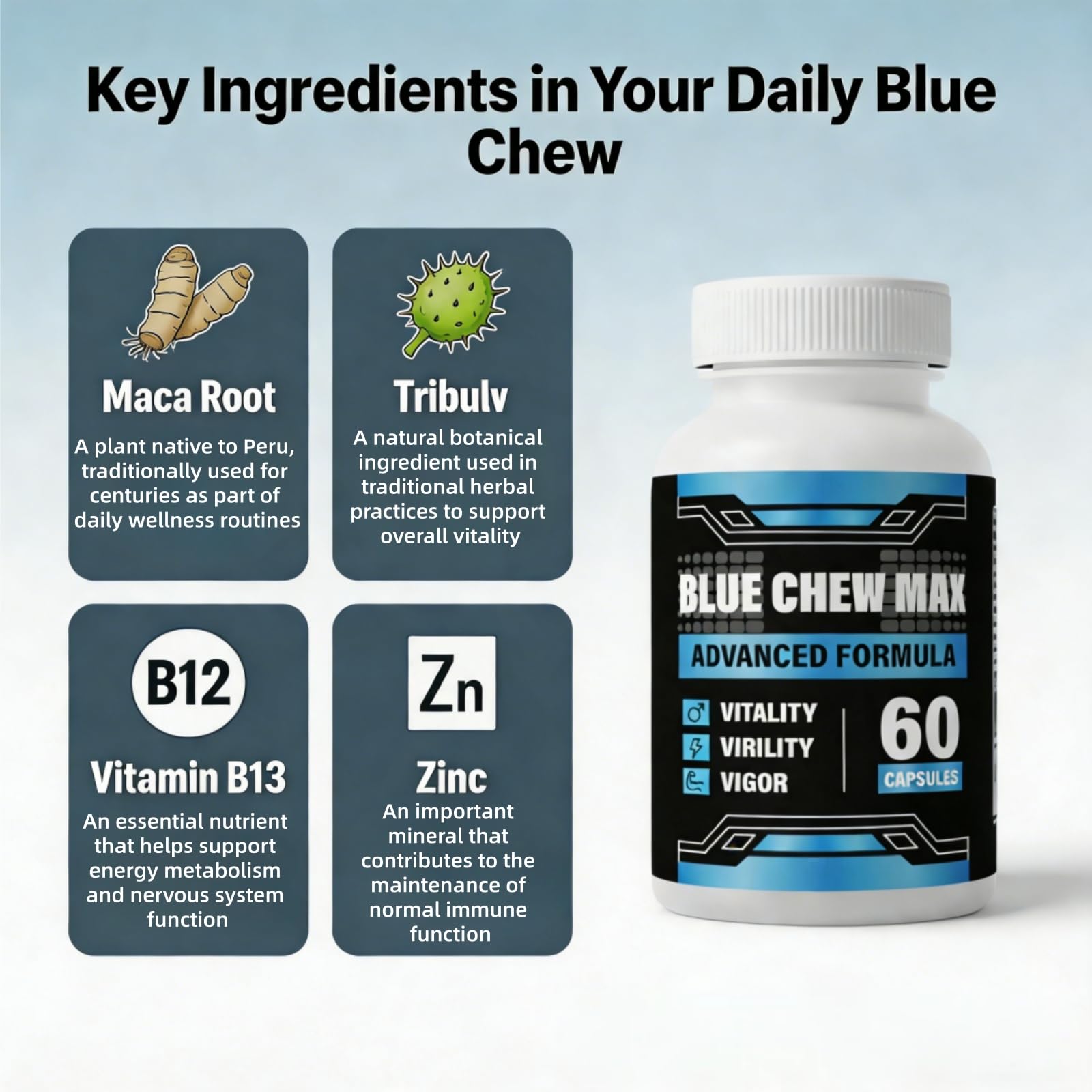Blue Chew Max cápsulas en uso contextual por adulto, integración cotidiana sencilla