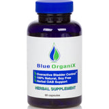 Blue Organix frasco frontal mostrando etiqueta y beneficio de control vesical