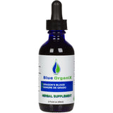 Blue Organix botella frontal mostrando etiqueta y beneficio de apoyo gingival