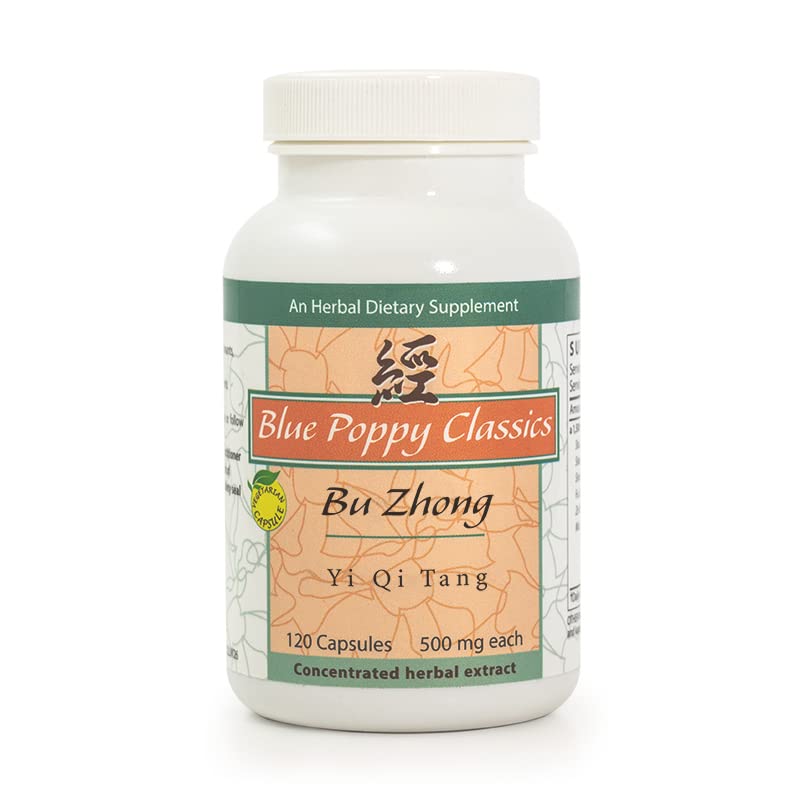 Blue Poppy detalle de cápsula y polvo herbal que muestra concentración y pureza