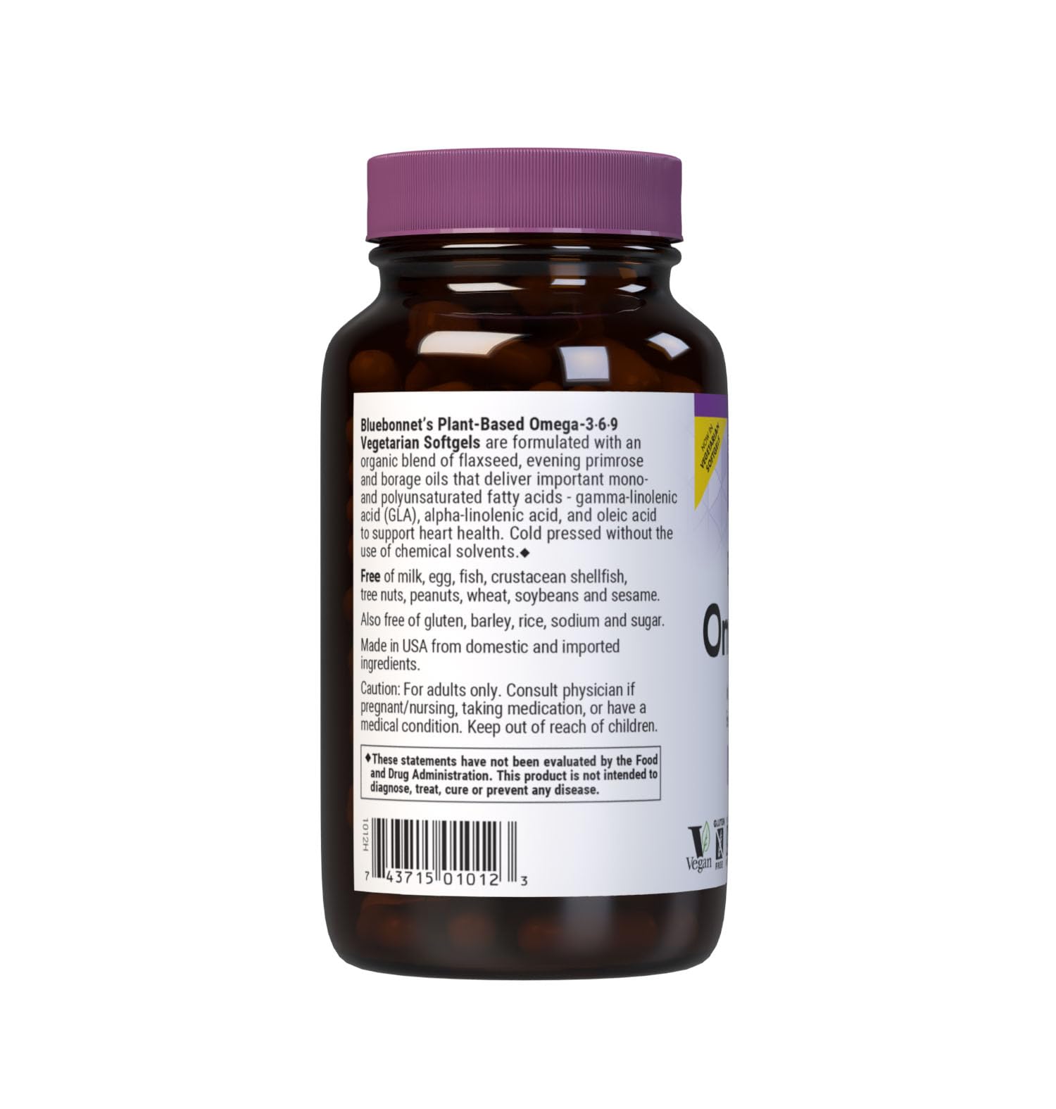 BlueBonnet caja de 90 softgels mostrando cantidad y tamaño para planificación mensual