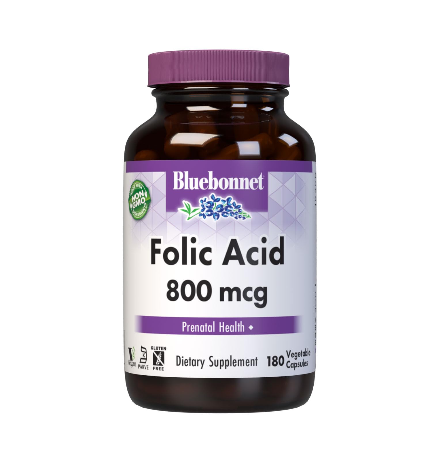 BlueBonnet frasco frente mostrando etiqueta clara y beneficios
