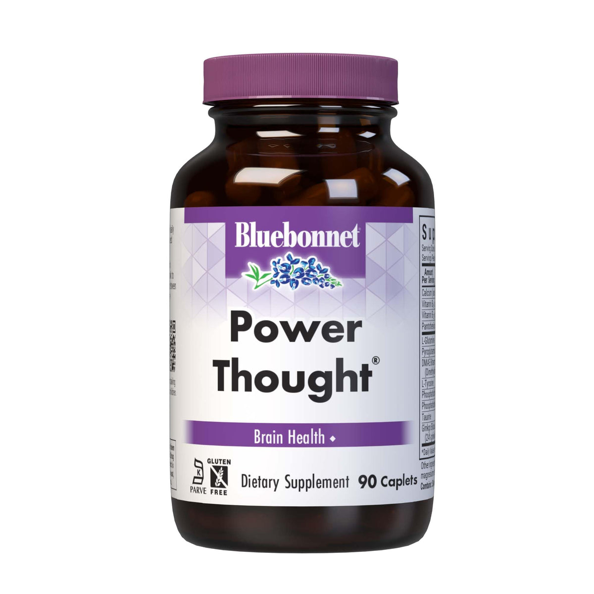 BlueBonnet frasco frontal Power Thought mostrando etiqueta y beneficios