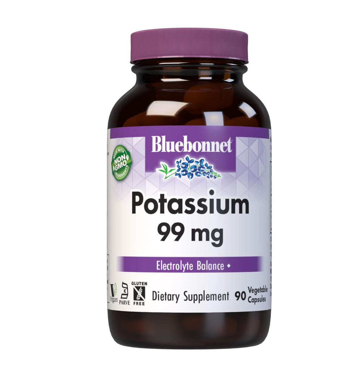 BlueBonnet frasco de vidrio ámbar con potasio, protege la potencia