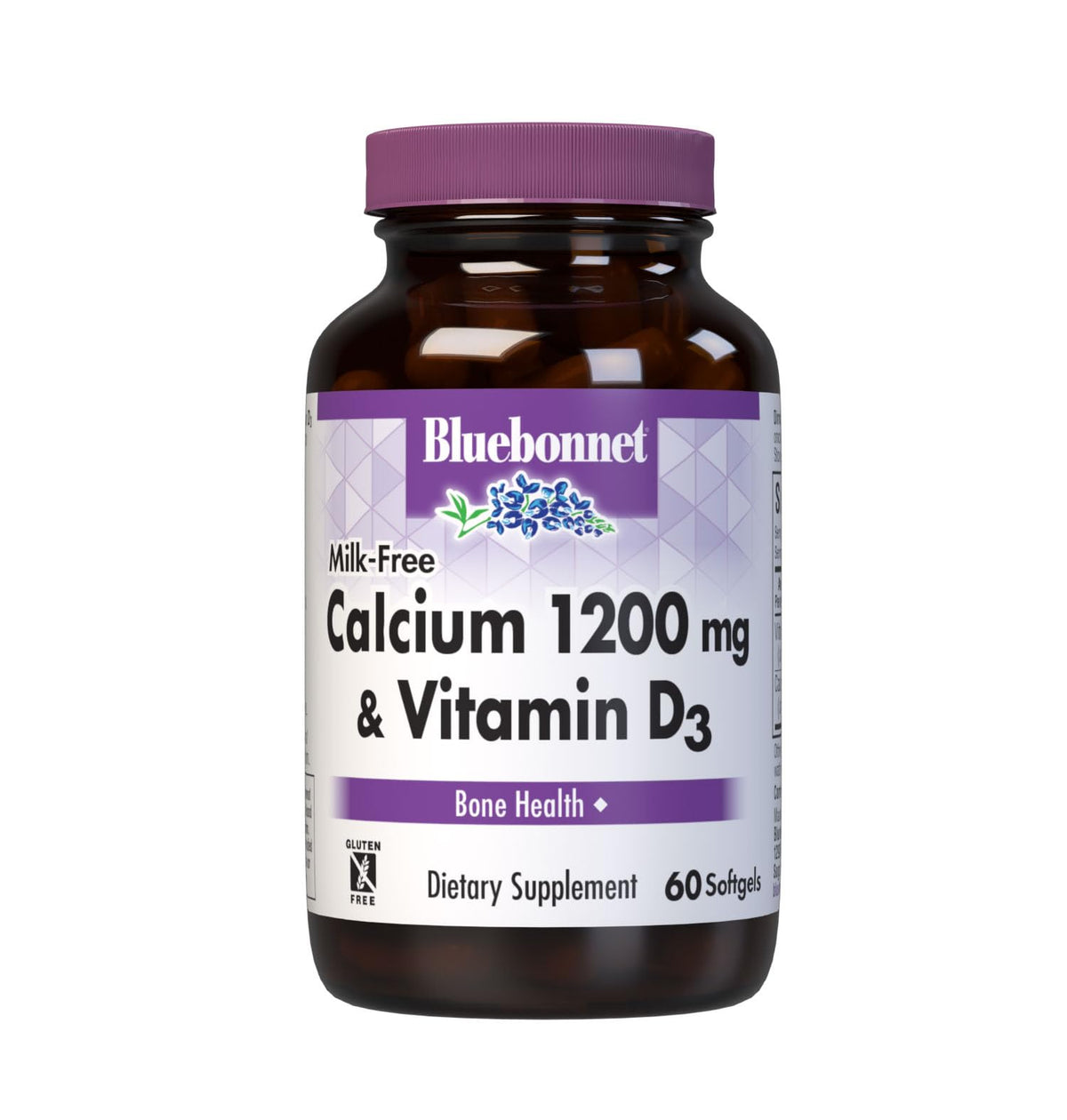 BlueBonnet frasco frontal mostrando cantidad y beneficio de calcio sin lácteos