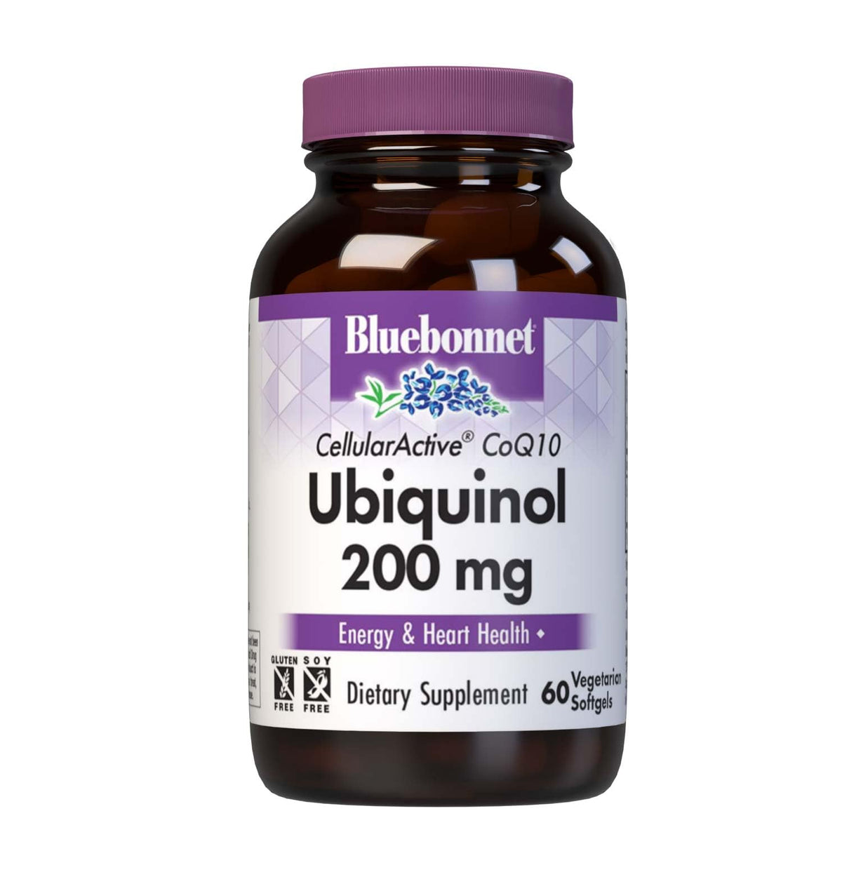 BlueBonnet envase frontal mostrando ubiquinol y beneficios de energía