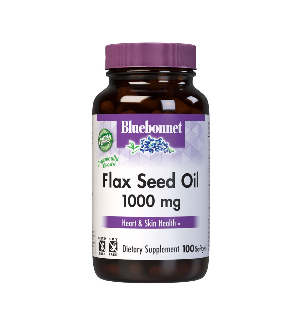 BlueBonnet envase frontal mostrando 100 softgels y beneficios claros