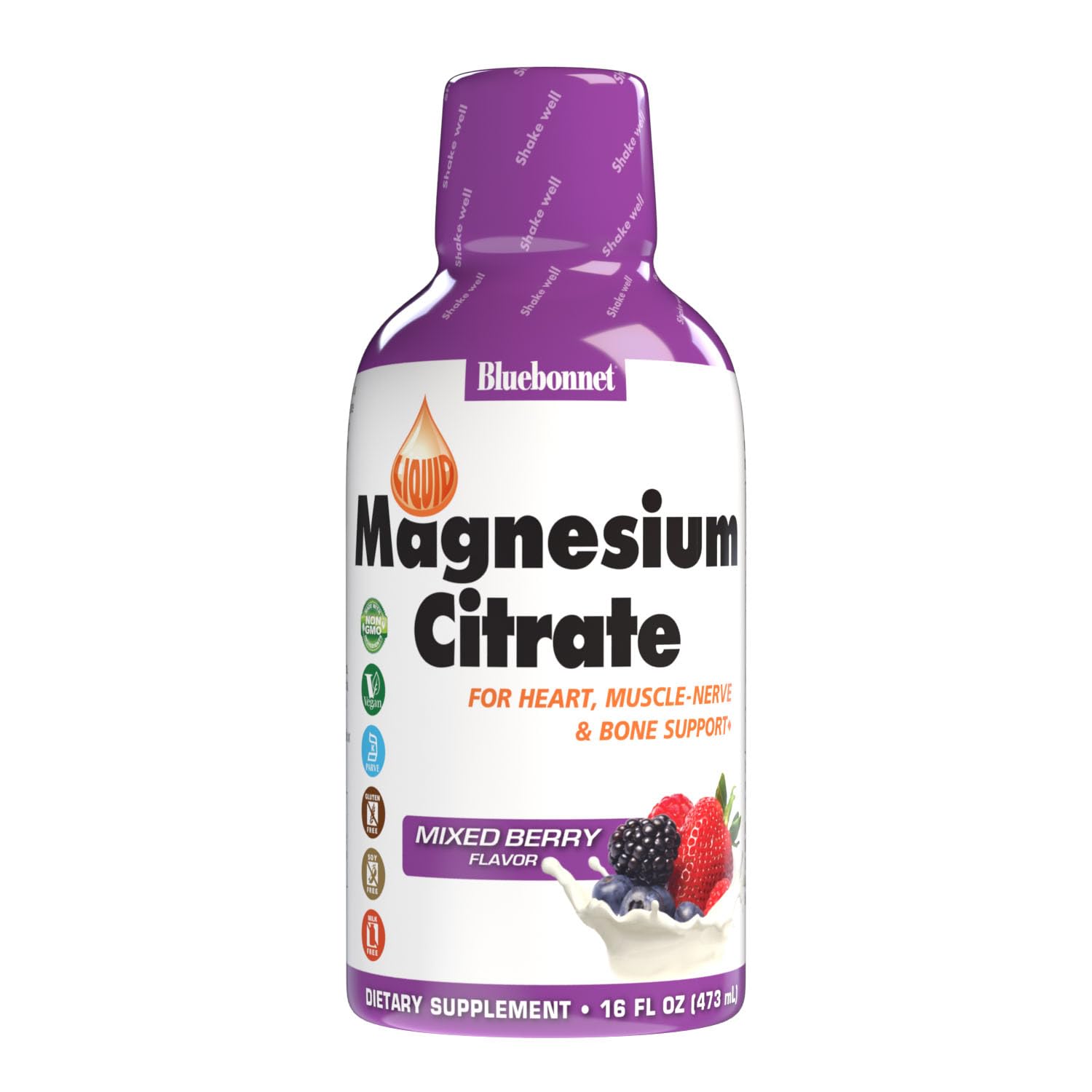 BlueBonnet botella frontal de Magnesium Citrate, fácil dosificación y sabor