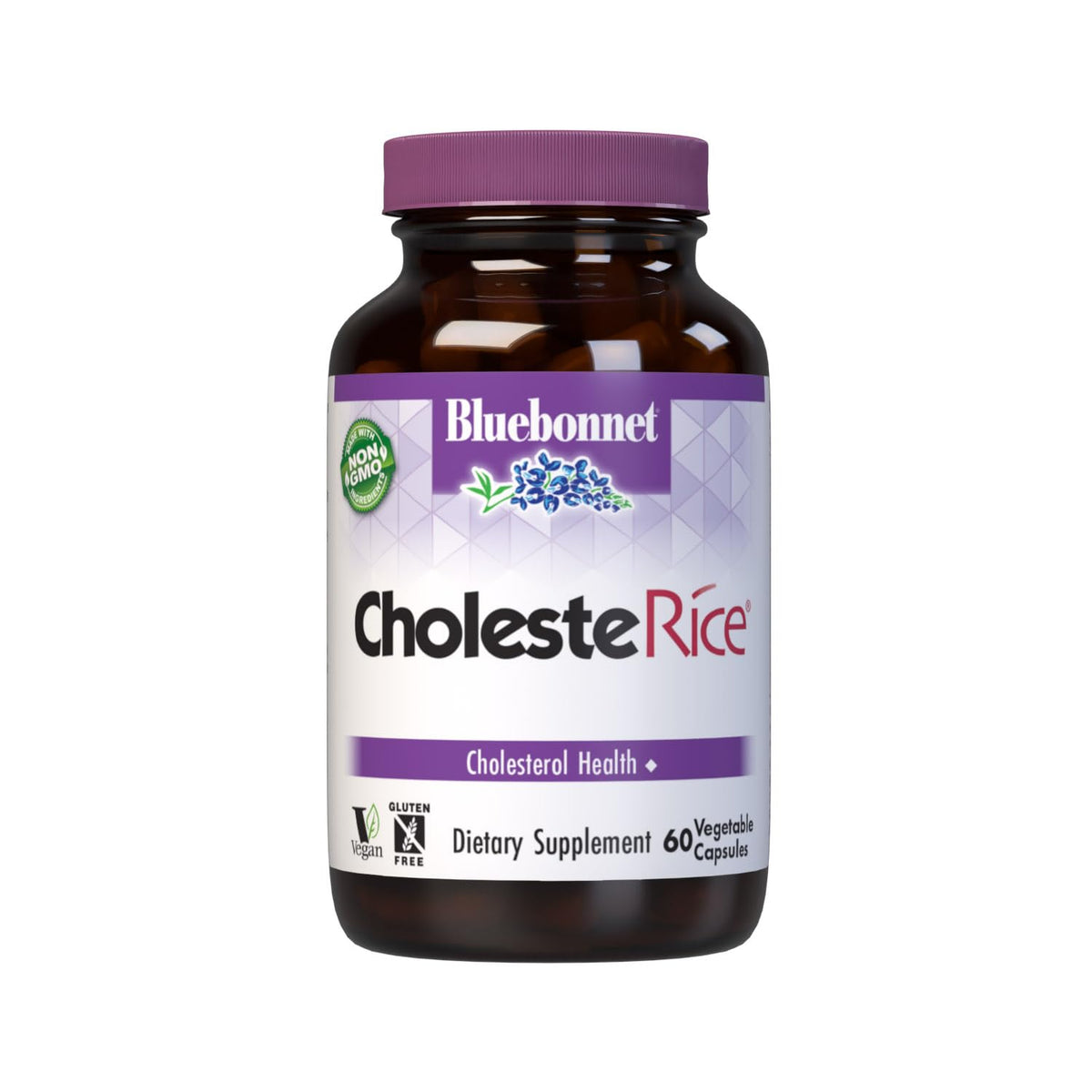 Bluebonnet envase frontal de CholesteRice mostrando etiqueta y beneficios