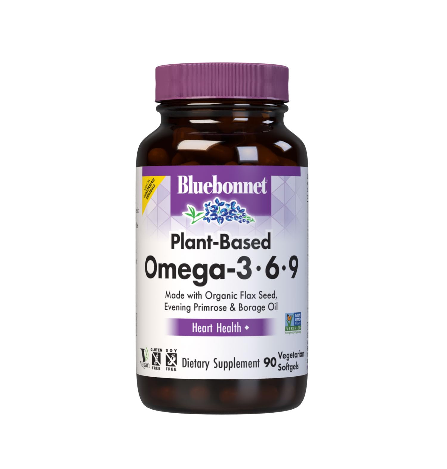 BlueBonnet envase frontal Plant Based Omega mostrando información clara y beneficios
