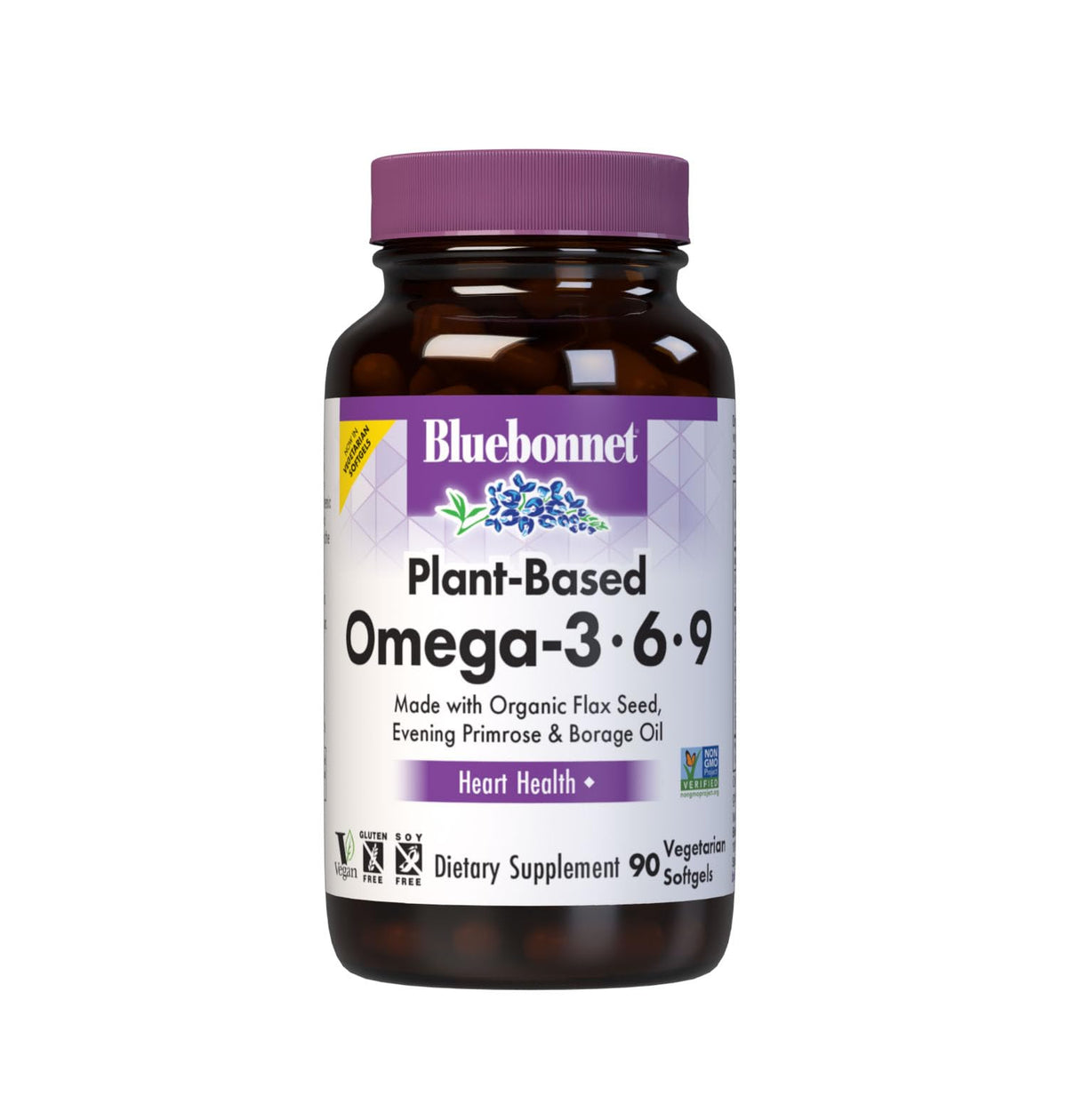 BlueBonnet envase frontal Plant Based Omega mostrando información clara y beneficios