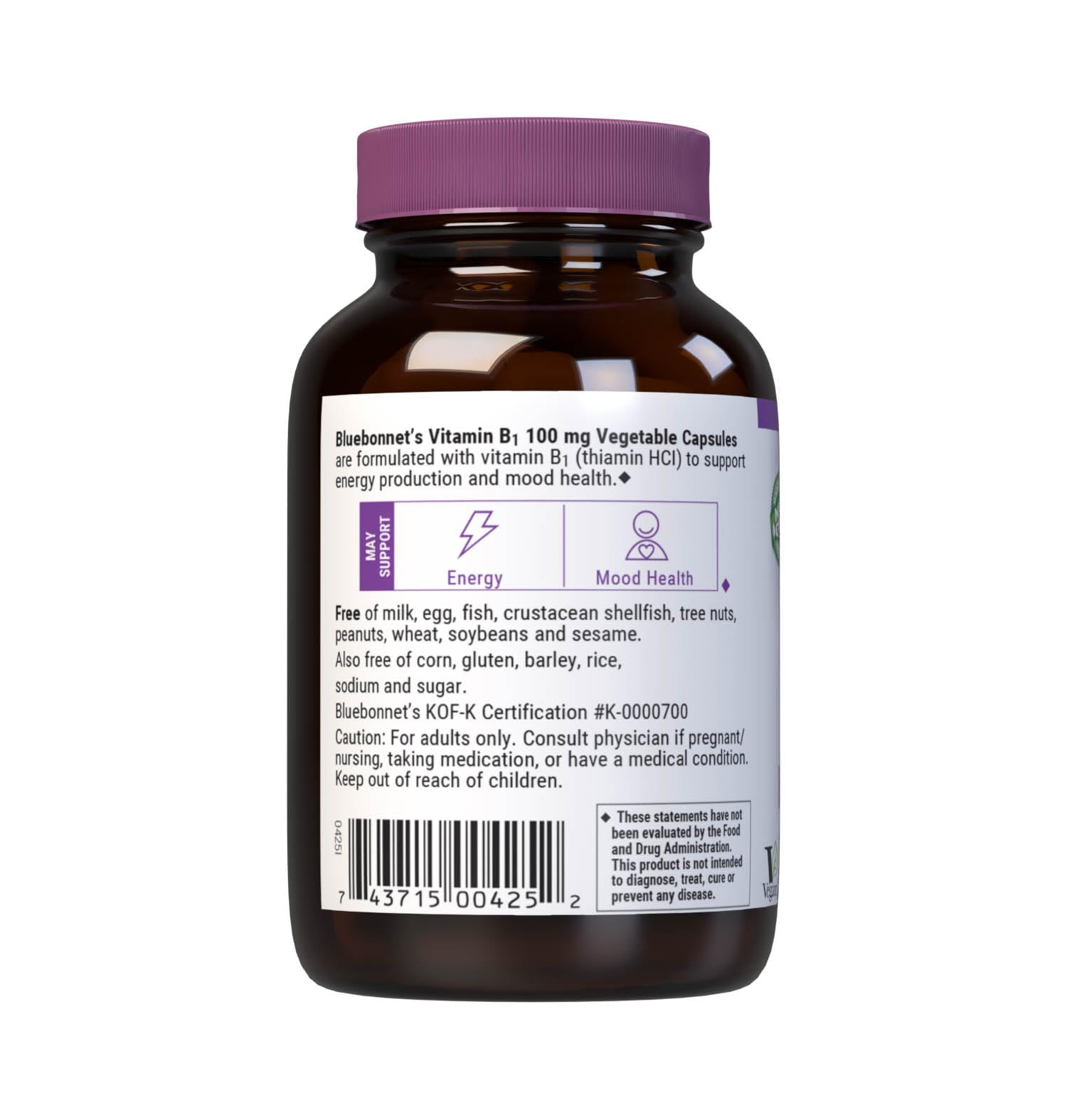 BlueBonnet etiqueta con tabla de ingredientes y concentración de tiamina