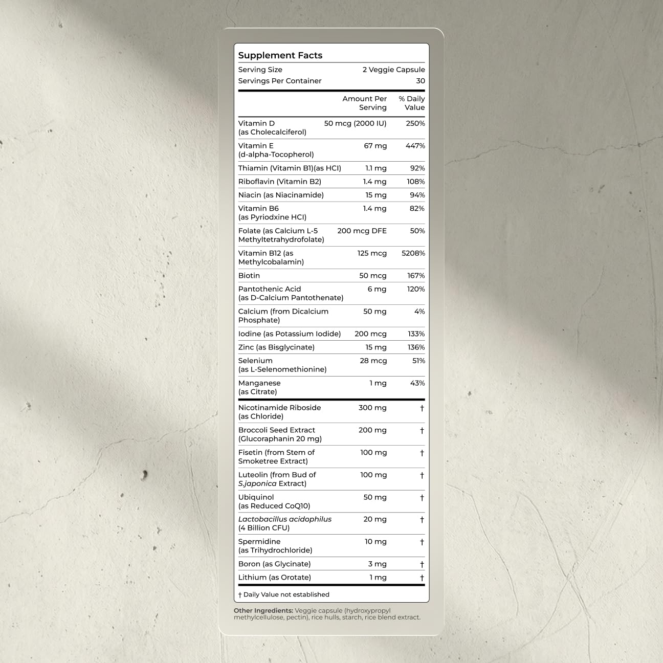 Blueprint Bryan Johnson cápsula en primer plano que resalta textura vegana