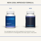 Blueprint Bryan Johnson polvo de raíz en primer plano, destaca pureza de ashwagandha y rhodiola