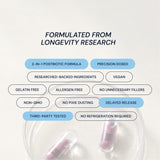Blueprint by Bryan Johnson etiqueta con lista de ingredientes y pruebas