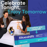 Blueshift Pre-Game sobre abierto con polvo listo para mezclar y uso práctico
