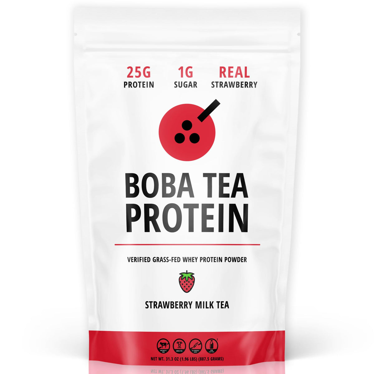 Boba Tea Protein envase frontal mostrando el sabor fresa y beneficios proteicos