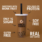 Vaso frío con Boba Tea Protein servido en hielo, energía y proteína