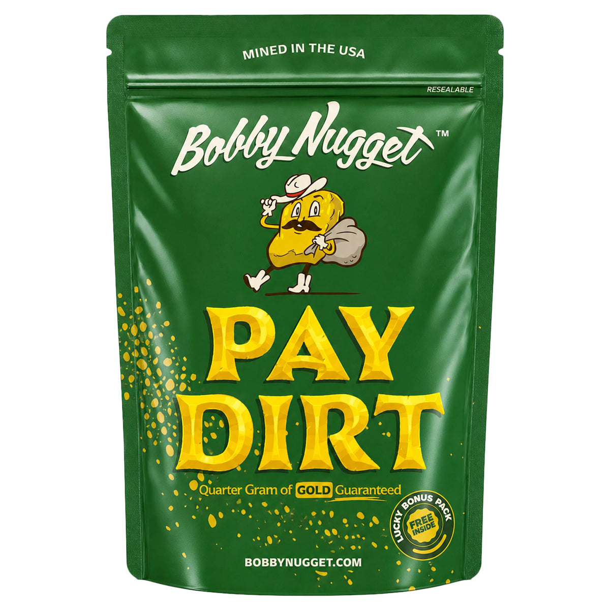 Bobby Nugget empaque frontal con garantía de 1/4 g de oro para emoción segura