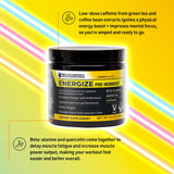 BODi etiqueta de Energize con tabla nutricional y ingredientes clave