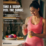 Detalle de la etiqueta BODi Energize mostrando ingredientes clave y recomendaciones