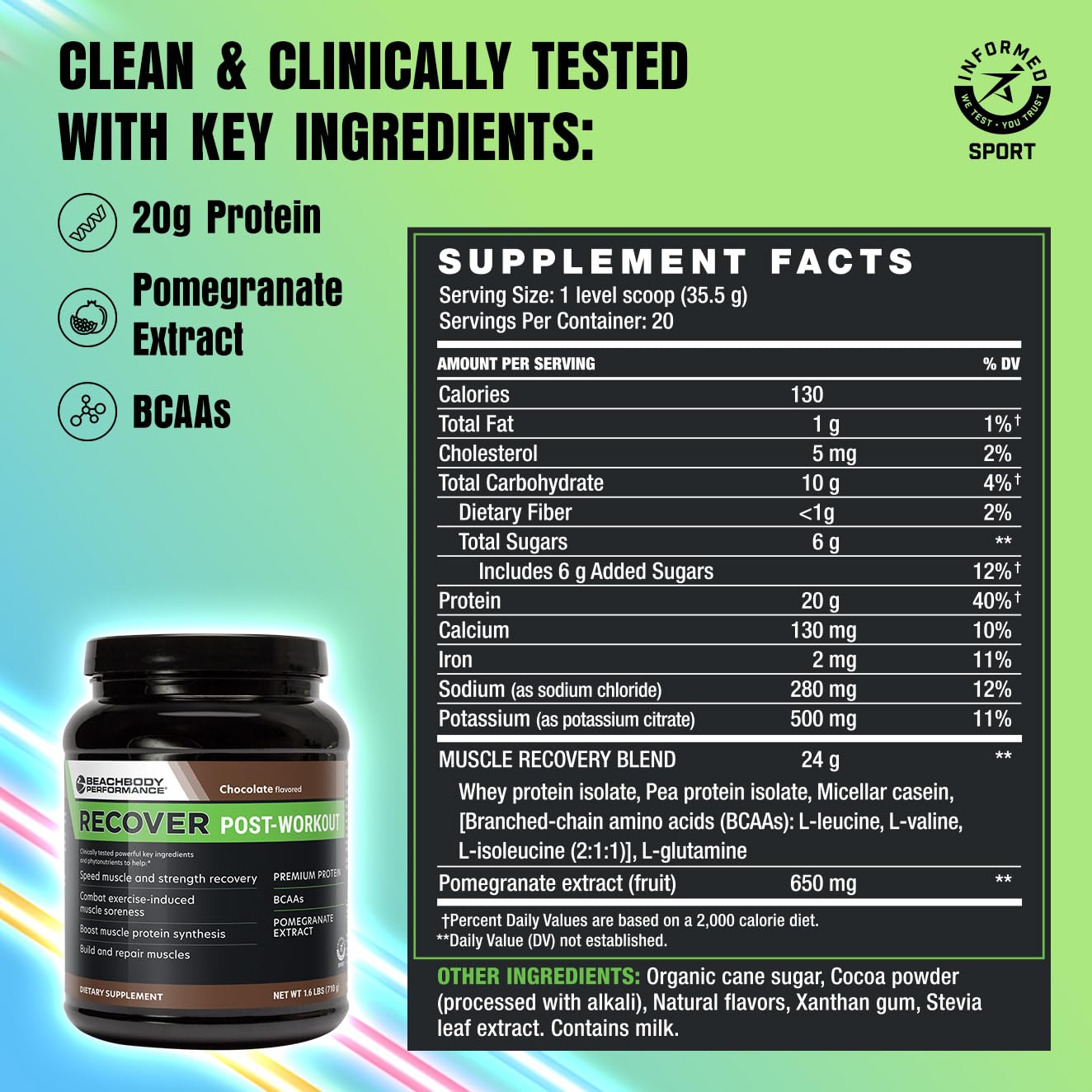 BODi Recover Whey textura en polvo cercana, muestra disolución rápida y suavidad