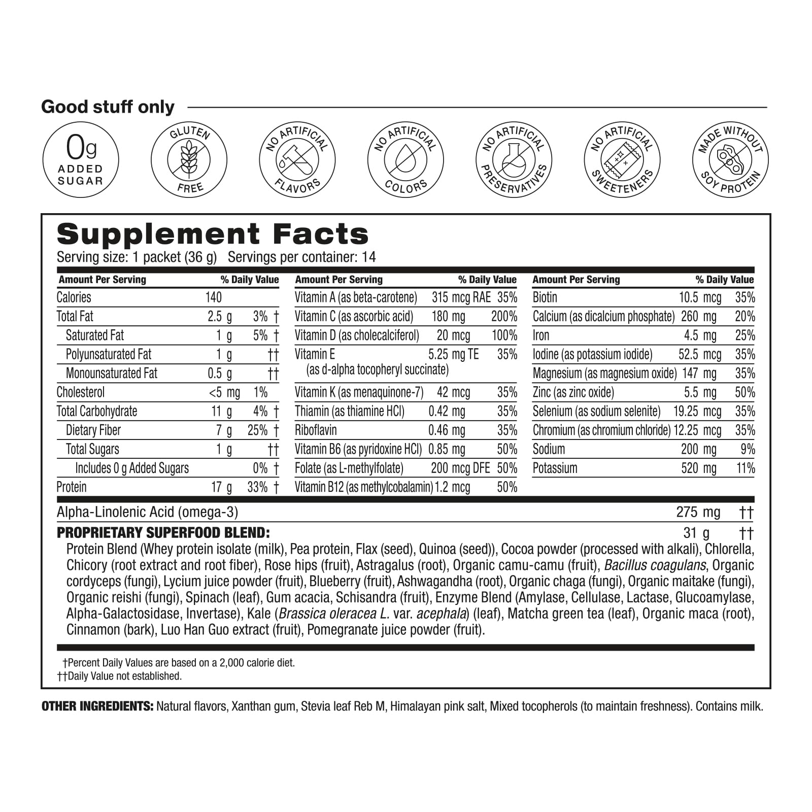 BODi sobre abierto con polvo mostrando mezcla proteica nutritiva