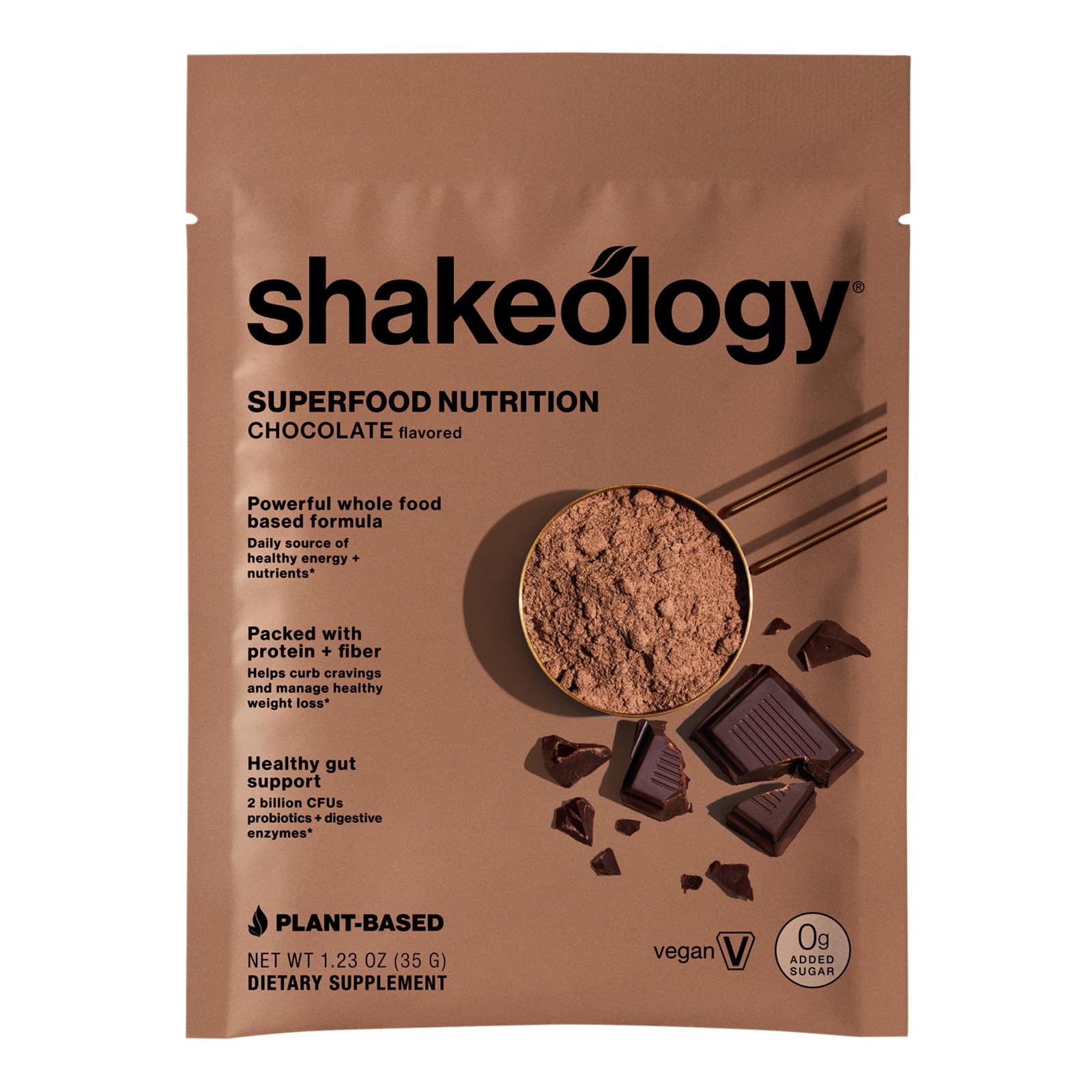 BODi polvo de chocolate en primer plano con textura cremosa aprovechable