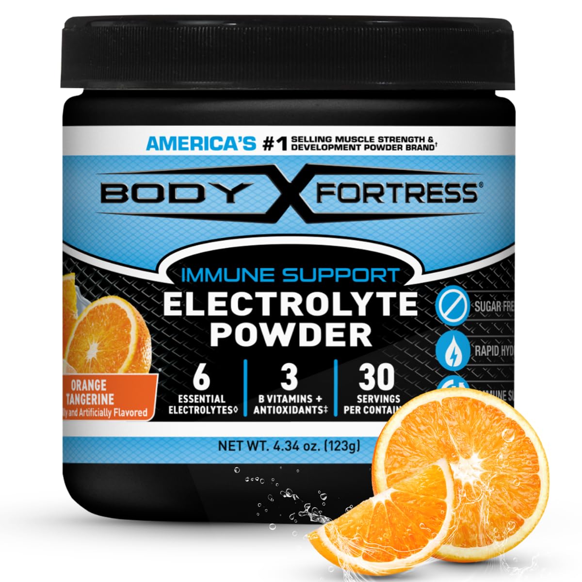 Body Fortress frontal del envase mostrando sabor y beneficios