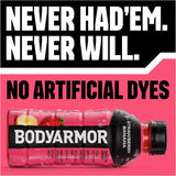 Bodyarmor botella abierta con gota, consumo inmediato y refrescante