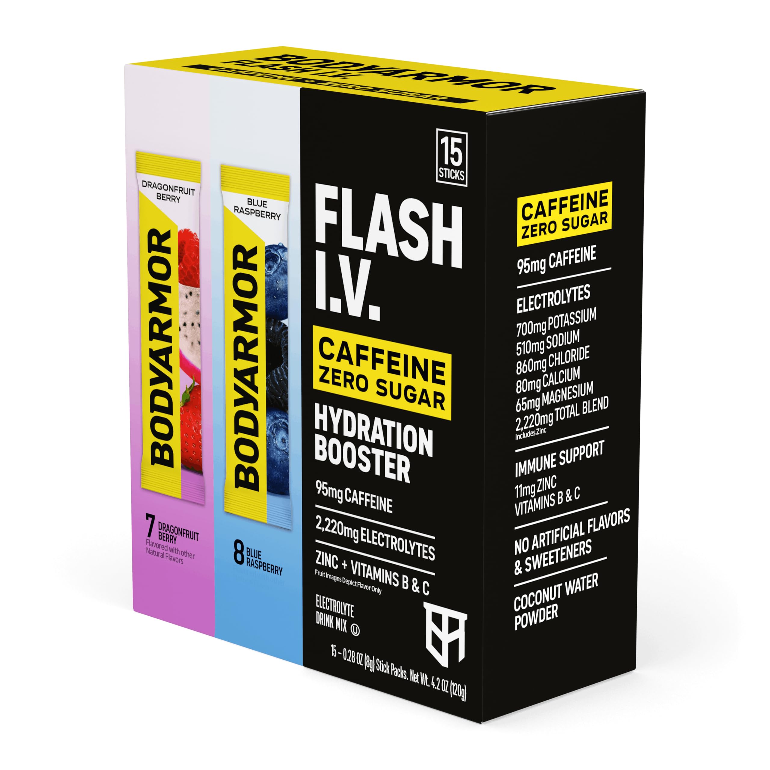 BODYARMOR empaque frontal del paquete mixto mostrando sabores y cantidad, práctico para llevar