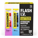 BODYARMOR primer plano del contenido del sobre y textura del polvo, muestra disolución rápida