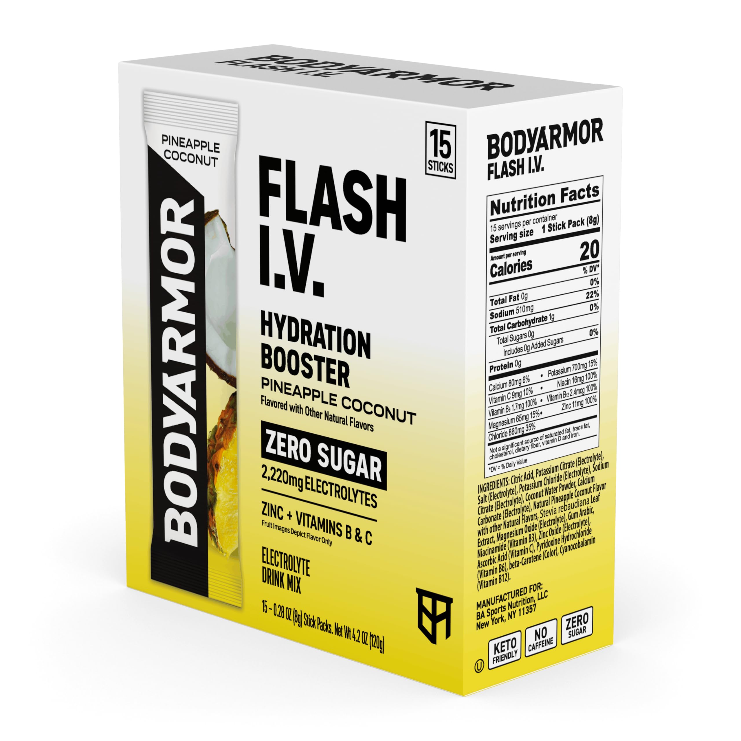 BODYARMOR sobre individual vertiéndose en botella para hidratación inmediata