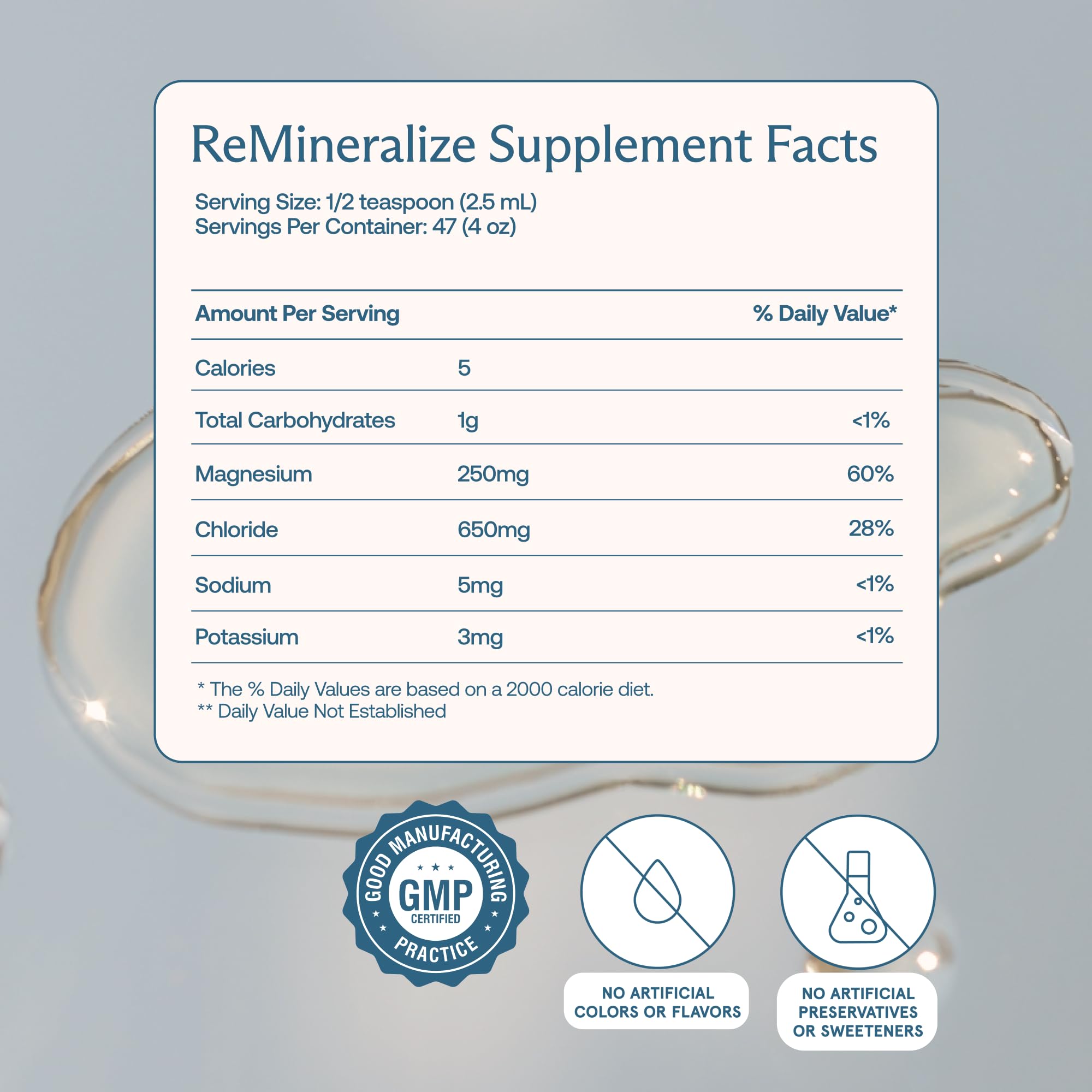 Etiqueta BodyBio ReMineralize con lista de minerales traza y beneficios