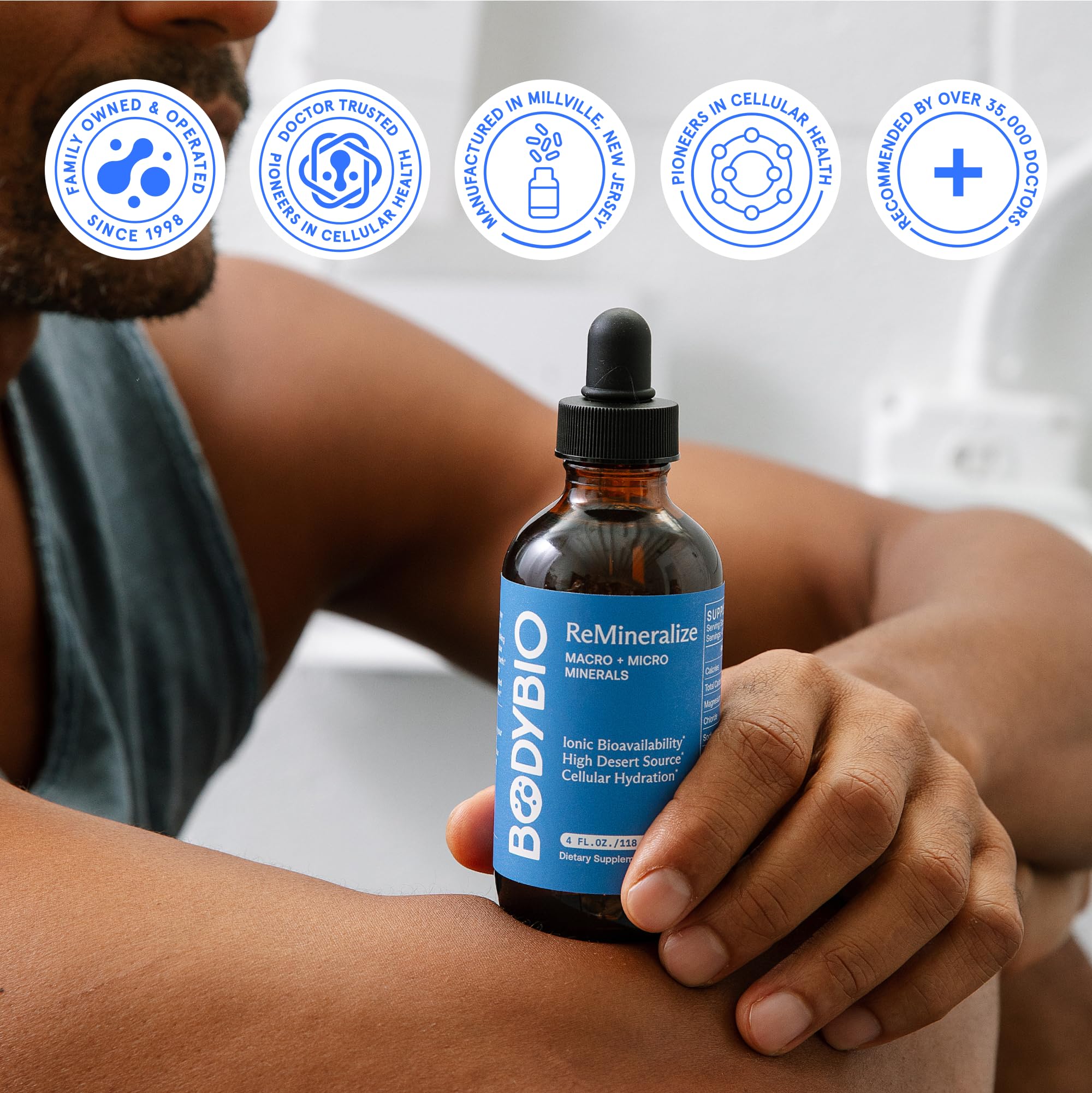 Escena matutina con BodyBio para una rutina diaria de hidratación