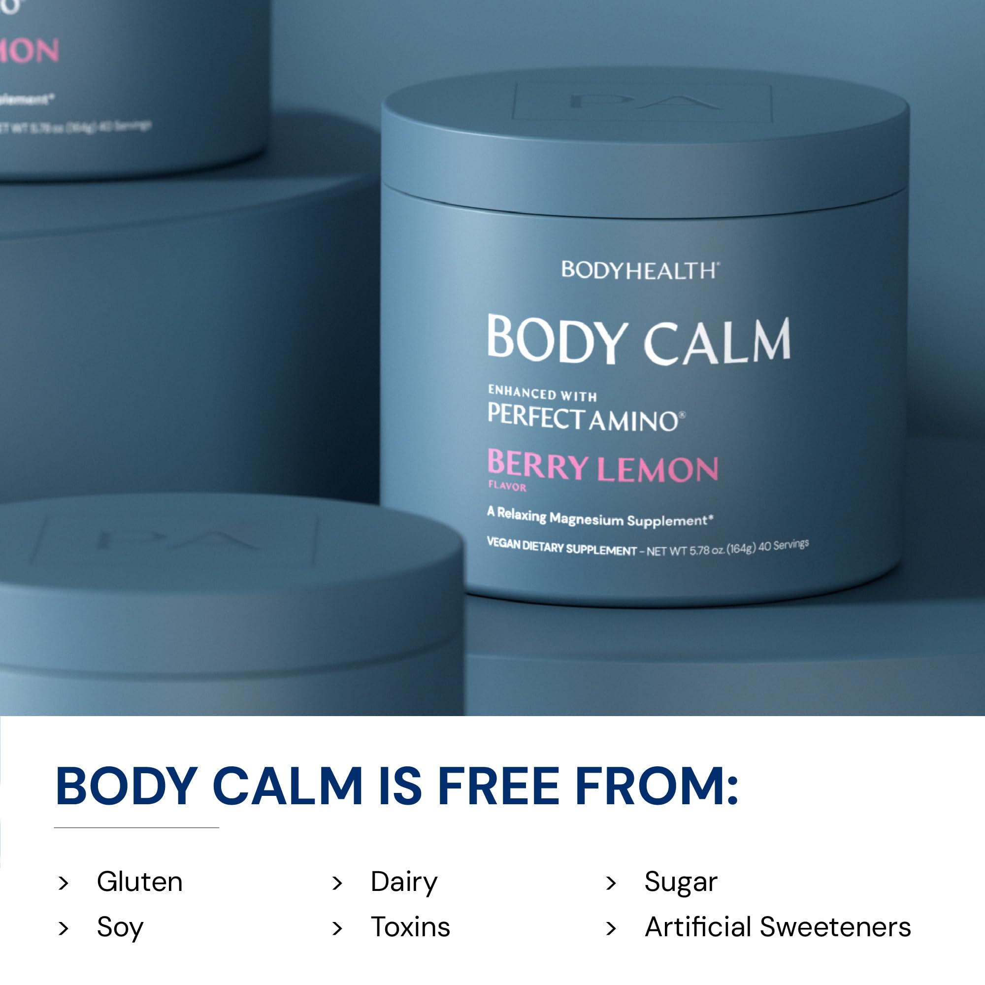 BodyHealth etiqueta nutricional de Body Calm, mostrando ingredientes limpios y transparencia