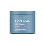 BodyHealth envase Body Calm frente mostrando diseño y sabor berry-limón, beneficio claridad informativa
