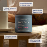 BodyHealth vaso con Body Calm disuelto, ilustrando mezcla y comodidad de consumo
