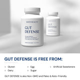 BodyHealth Gut Defense persona tomando cápsula para apoyar digestión y absorción